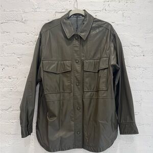 Olive Green Women's Faux Leather Jacket